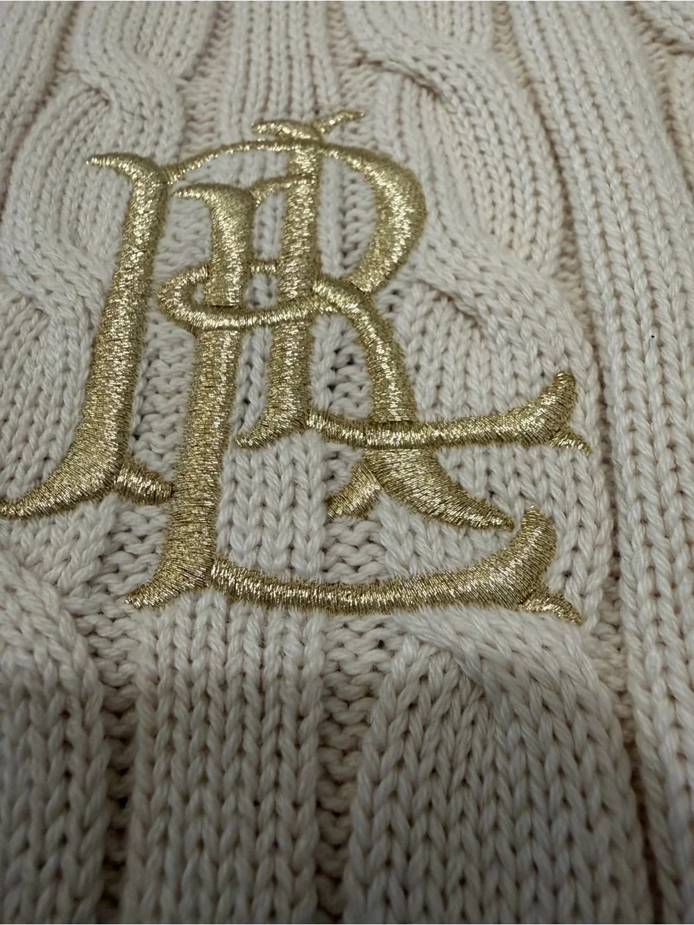 Ralph Lauren Cream Cable Knit Polo with Gold Button - Picture 8 of 12